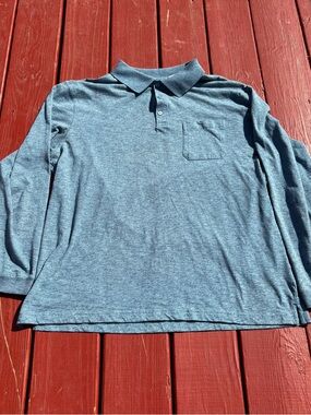 Haggar Men’s XL Blue/Green Collared Long Sleeve Pullover Shirt Cotton Blend